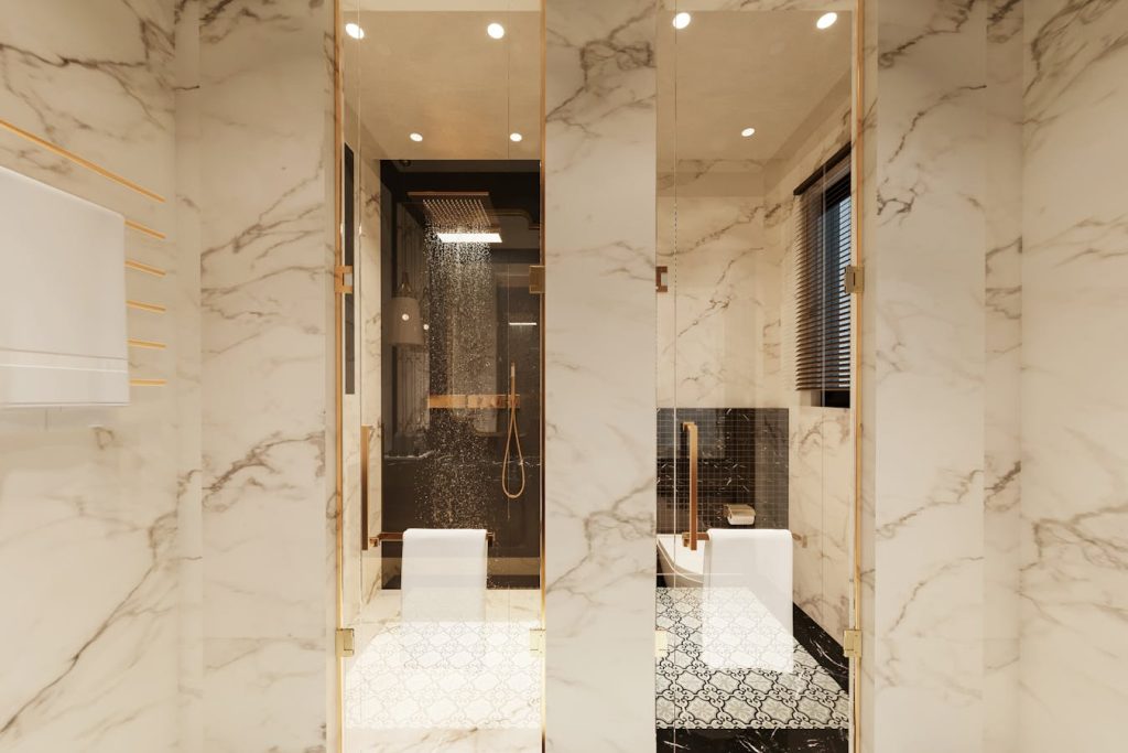 łazienka marmur złoto